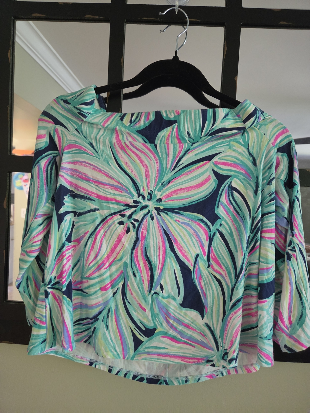 Lilly Pulitzer Navy Tunic And Pants Set with Teal & Pink Floral Print